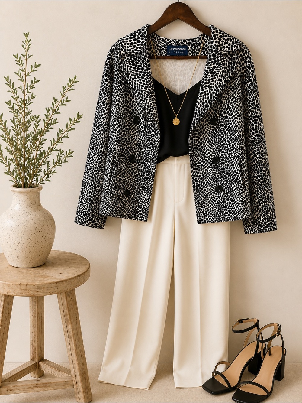 Liz Clairborne Liz Sport Black & White Animal Print Blazer| Size 14